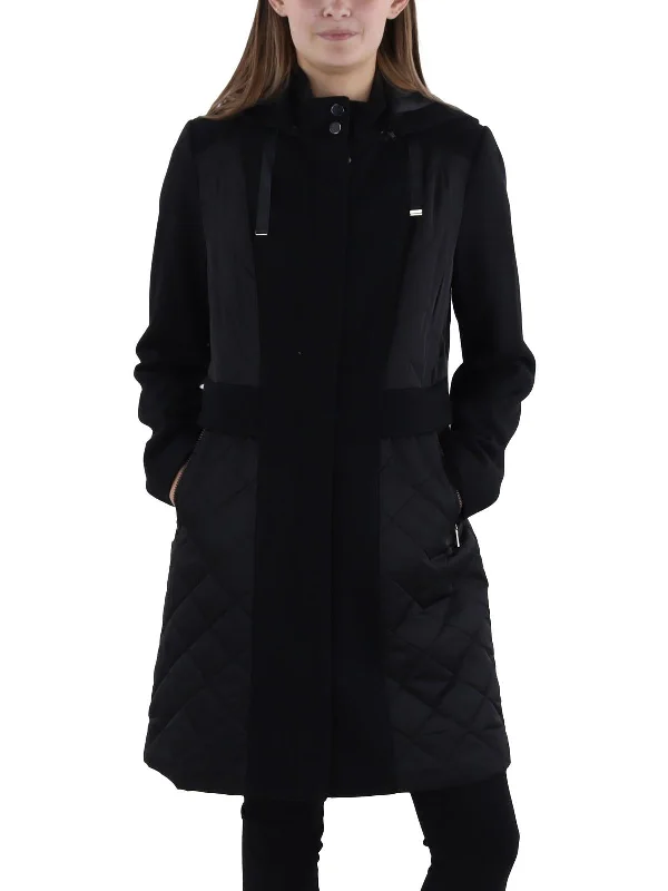 Womens Wool Blend Mixed Media Wool Coat