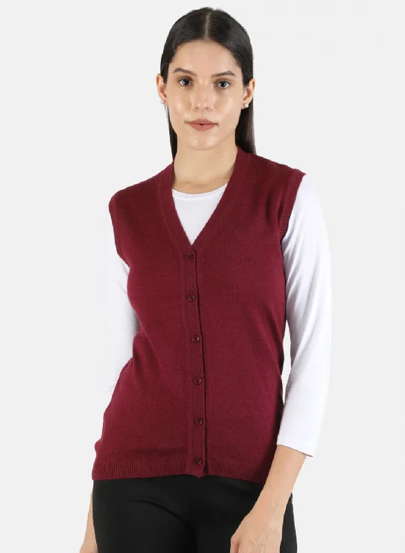 Women Maroon Solid Cardigan