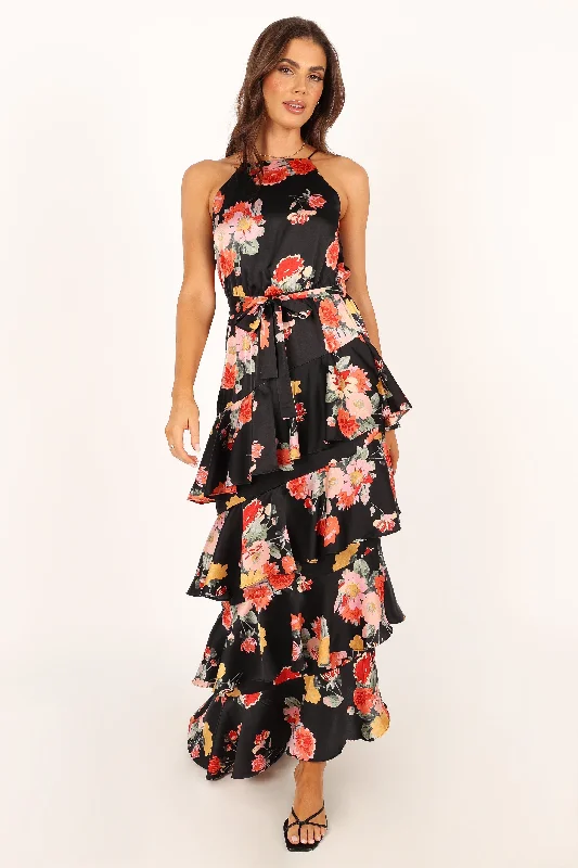 Sarona Halterneck Maxi Dress - Black Floral