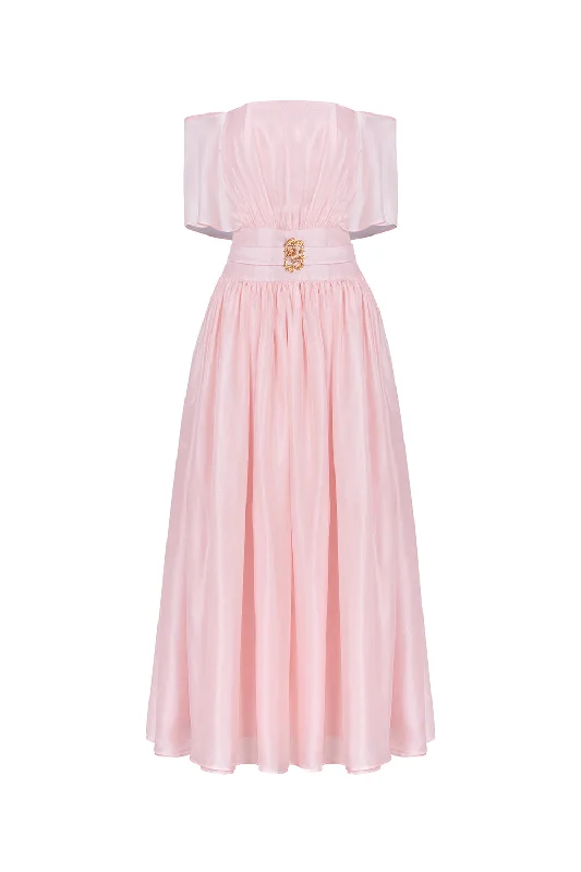 Rosine Gathered Off-Shoulder Silk Organza Midi Dress